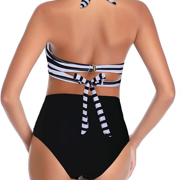 Tempt Me 2 Piece Vintage Swimsuit Retro Halter Ruched High Waist Bikini & Bottom - Picture 2 of 7